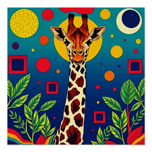 Giraffe in Blätter Poster (Vorderseite)