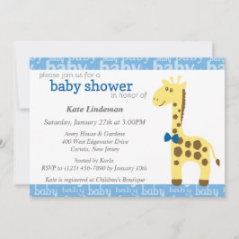 Giraffe in Blue Bow Baby Shower for Boy Einladung