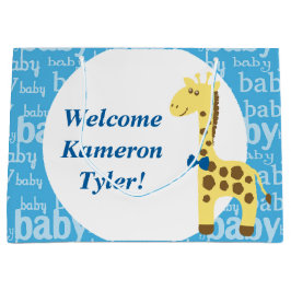 Giraffe in Blue Bow Baby Shower for Boy Große Geschenktüte