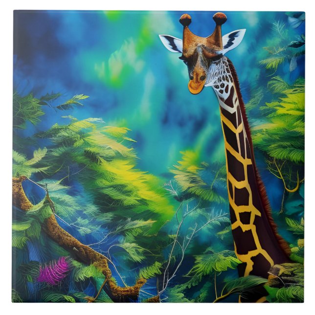 Giraffe in den Bäumen Fliese (Vorderseite)
