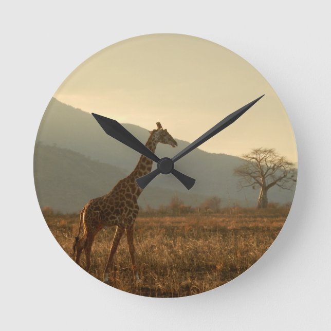 Giraffe in der Savanne Runde Wanduhr (Vorderseite)