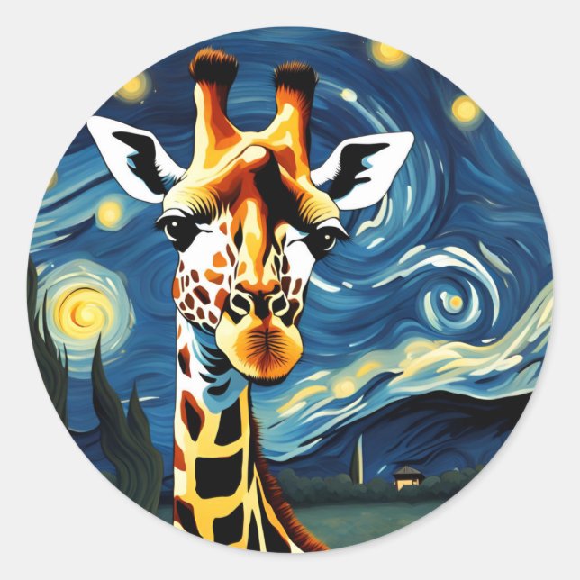 Giraffe in der Sternennacht Runder Aufkleber (Vorderseite)