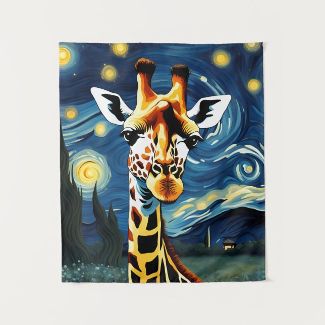 Giraffe in der Sternennacht Wandteppich (Vorderseite)