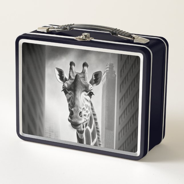 Giraffe in einem Stadtbild Metall Brotdose (Vorderseite)