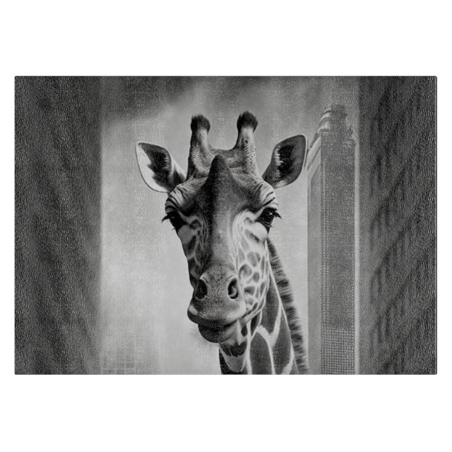 Giraffe in einem Stadtbild Schneidebrett (Vorderseite)