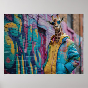 Giraffe in einer Strandbekleidung mit Sonnenbrille Poster