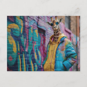 Giraffe in einer Strandbekleidung mit Sonnenbrille Postkarte