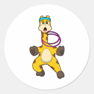 Giraffe in Fitness mit Swing Ring Runder Aufkleber