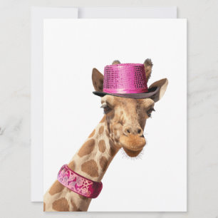 Giraffe in funkelnd-rosa Hut