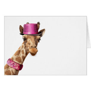 Giraffe in funkelnd-rosa Hut