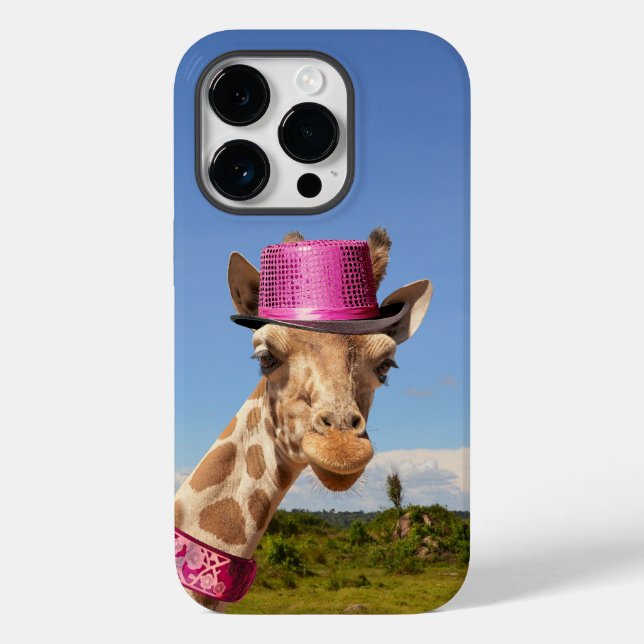 Giraffe in funkelnd-rosa Hut Case-Mate iPhone 14 Pro Hülle (Rückseite)