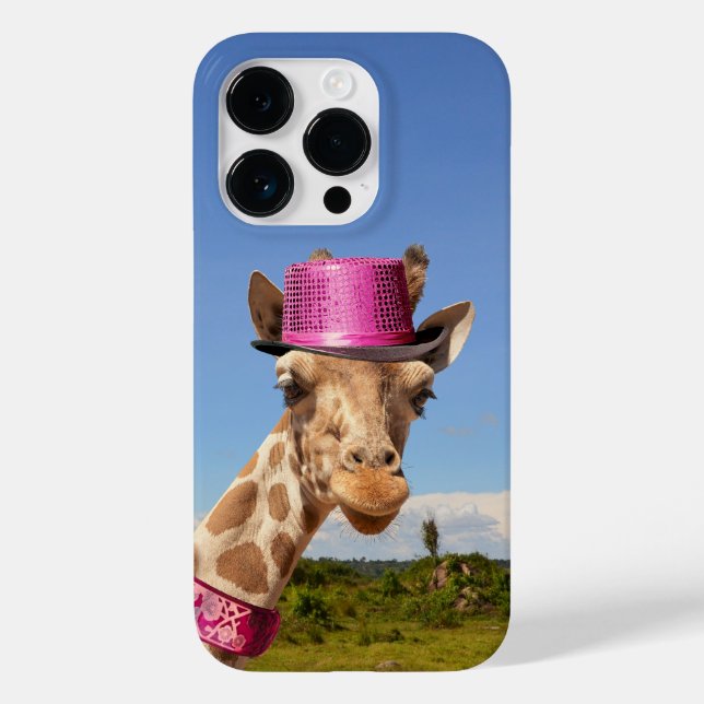 Giraffe in funkelnd-rosa Hut Case-Mate iPhone 14 Pro Hülle (Rückseite)