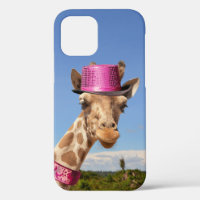 Giraffe in funkelnd-rosa Hut