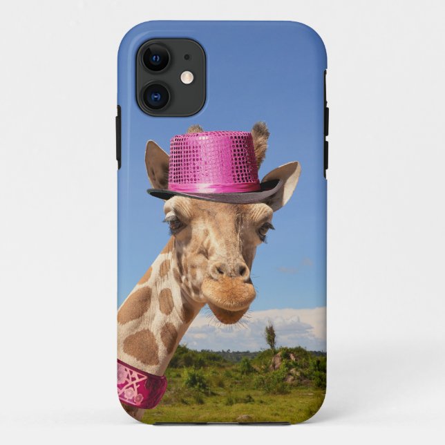 Giraffe in funkelnd-rosa Hut Case-Mate iPhone Hülle (Rückseite)