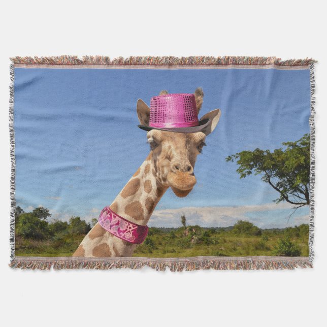 Giraffe in funkelnd-rosa Hut Decke (Vorderseite)