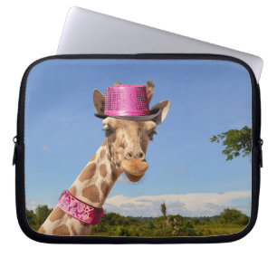 Giraffe in funkelnd rosa Hut Elektronik-Beutel Laptopschutzhülle