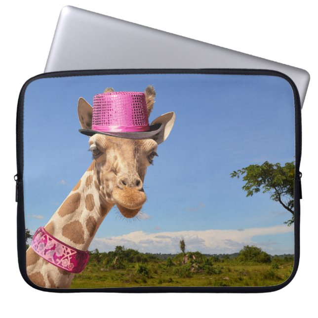Giraffe in funkelnd rosa Hut Elektronik-Beutel Laptopschutzhülle (Vorderseite)