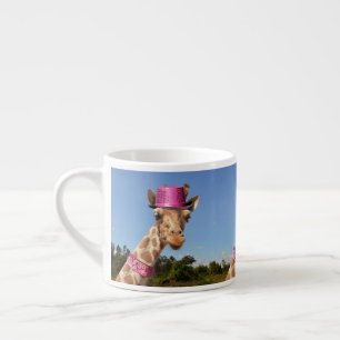 Giraffe in funkelnd-rosa Hut Espressotasse