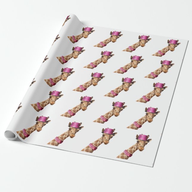Giraffe in funkelnd-rosa Hut Geschenkpapier (Ungerollt)