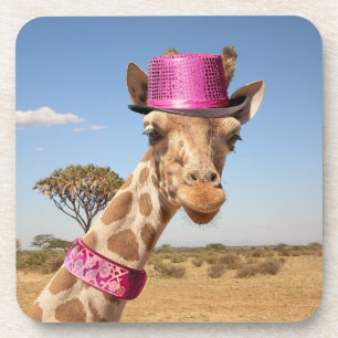 Giraffe in funkelnd-rosa Hut Getränkeuntersetzer