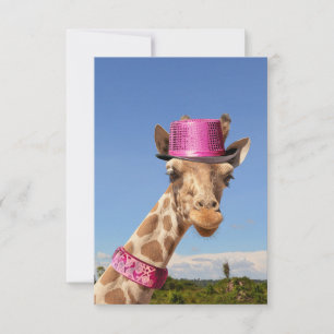 Giraffe in funkelnd-rosa Hut Karte