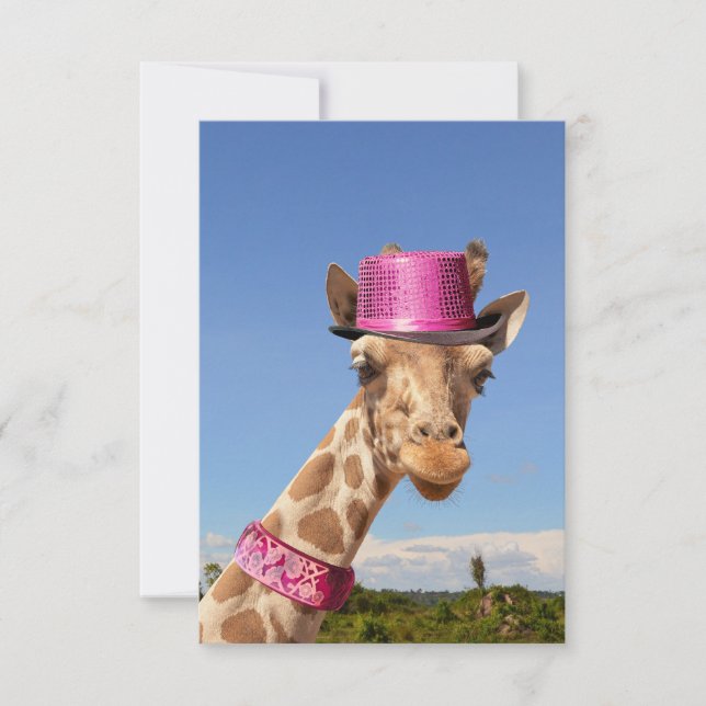 Giraffe in funkelnd-rosa Hut Karte (Vorderseite)