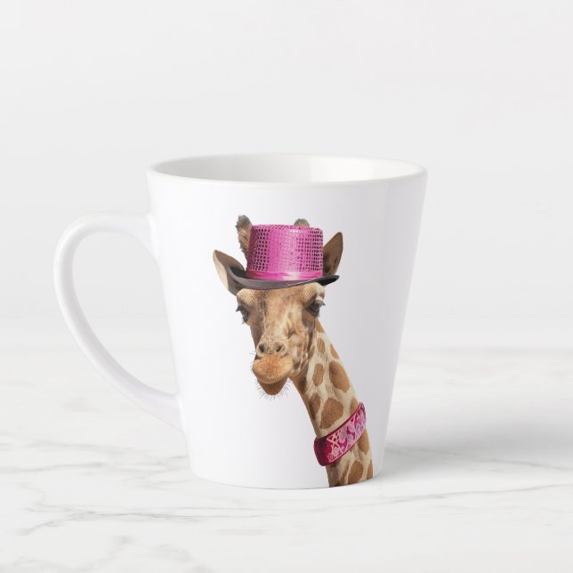 Giraffe in funkelnd-rosa Hut Milchtasse (Links)