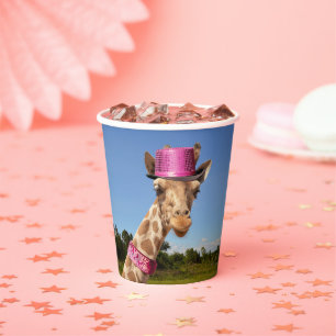 Giraffe in funkelnd-rosa Hut Pappbecher