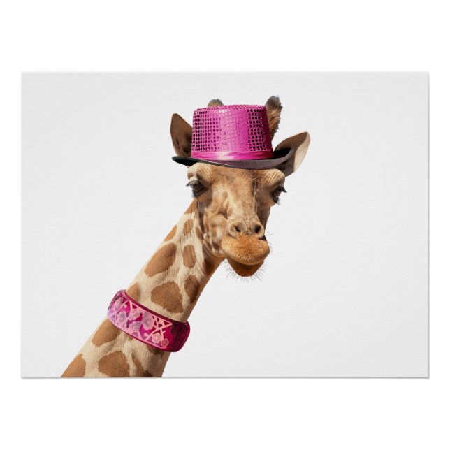 Giraffe in funkelnd-rosa Hut Poster (Vorderseite)