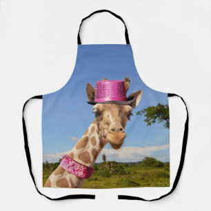 Giraffe in funkelnd-rosa Hut Schürze