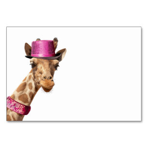 Giraffe in funkelnd-rosa Hut Tischnummer
