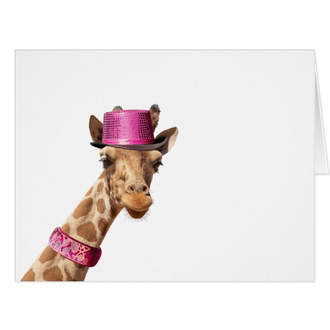 Giraffe in funkelnd rosa Hutkarte (Vorderseite (Horizontal))