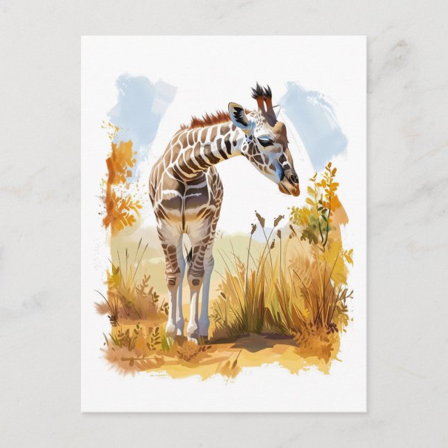 Giraffe in Großgras Feiertagspostkarte (Vorderseite)