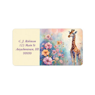 Giraffe in Pastel Garden Adressaufkleber