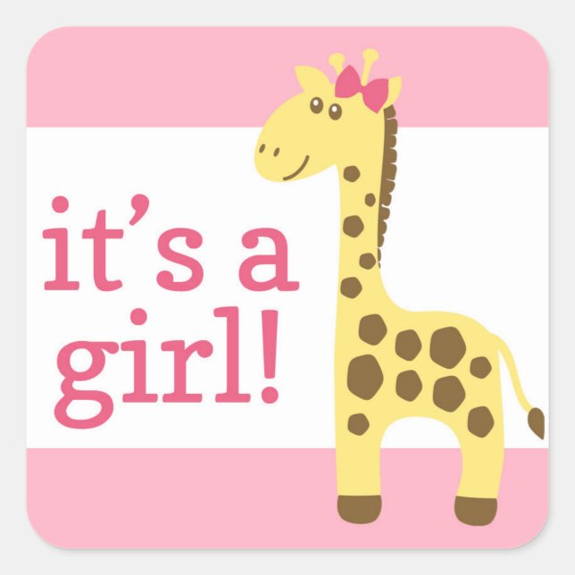 Giraffe in Pink Bow Babydusche für Mädchen Quadratischer Aufkleber (Vorderseite)