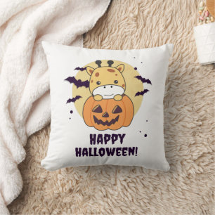 Giraffe in Pumpkin Niedliche Giraffen Happy Hallow Kissen