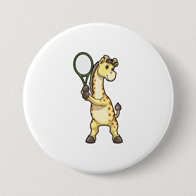 Giraffe in Tennis mit Tennisschläger Button (Vorderseite)