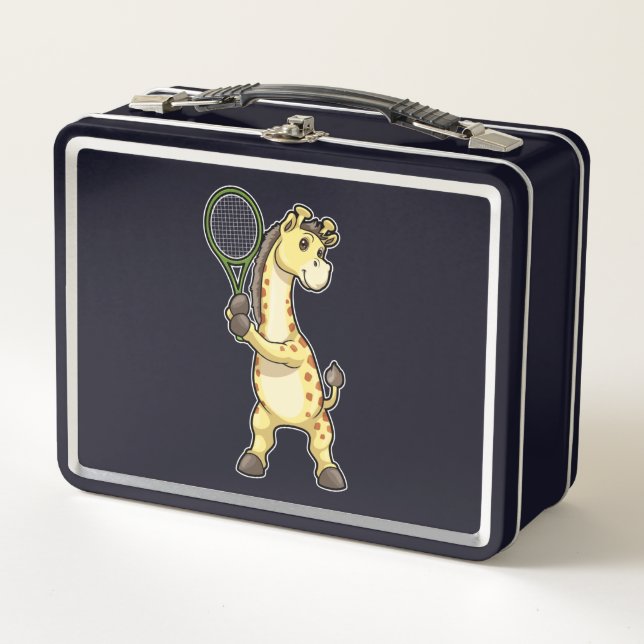 Giraffe in Tennis mit Tennisschläger Metall Brotdose (Vorderseite)