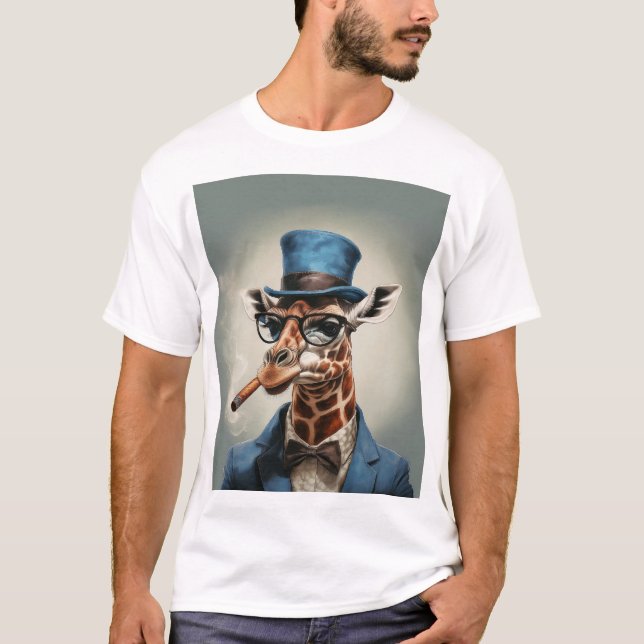 Giraffe in Tophut mit Zigarre T-Shirt (Vorderseite)