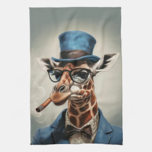 Giraffe in Tophut und Jacke Geschirrtuch