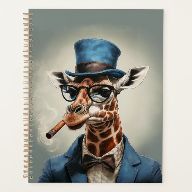 Giraffe in Tophut und Jacke Planer (Vorderseite)