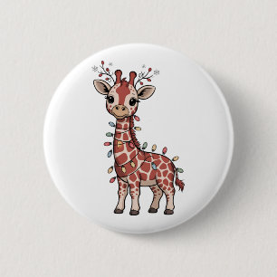 Giraffe in Weihnachtslichter gewickelt Tierliebhab Button