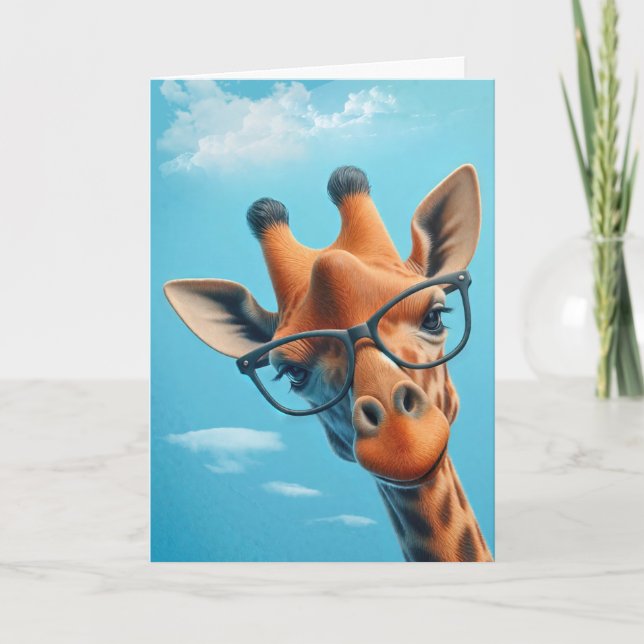 Giraffe in Wolken mit Brille Karte (Vorderseite)