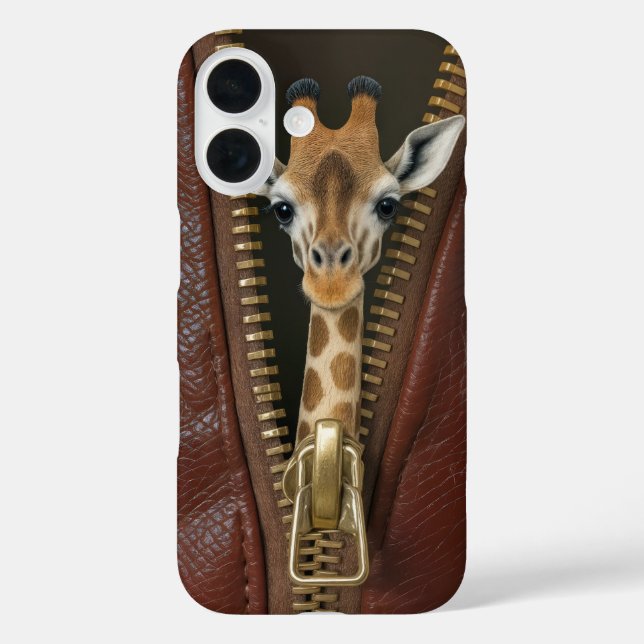 Giraffe in Zipper auf Leder iPhone 16 Hülle (Rückseite)