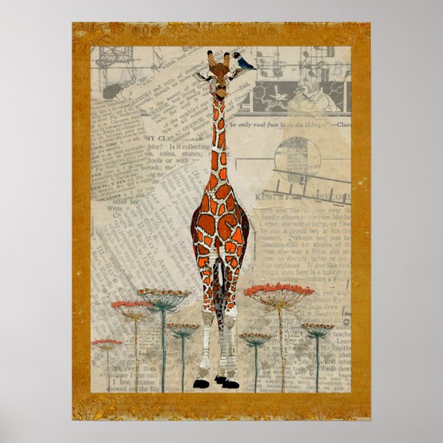 GIRAFFE & INDIGO-VOGEL Kunstposter Poster (Vorne)
