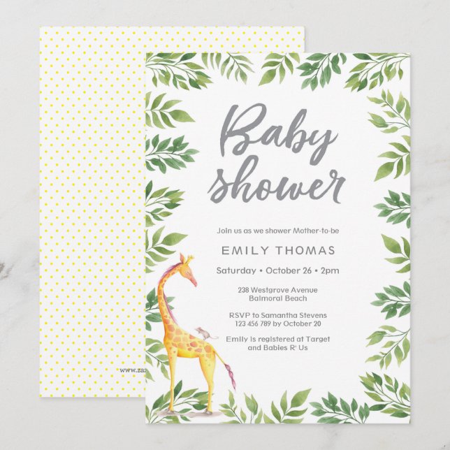 Giraffe jaune Baby shower Invitation (Devant / Derrière)