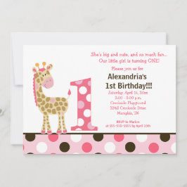 Giraffe Jungle rose 1er Invitation anniversaire 5x