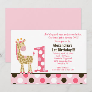 Giraffe Jungle rose 1er Invitation anniversaire 5x
