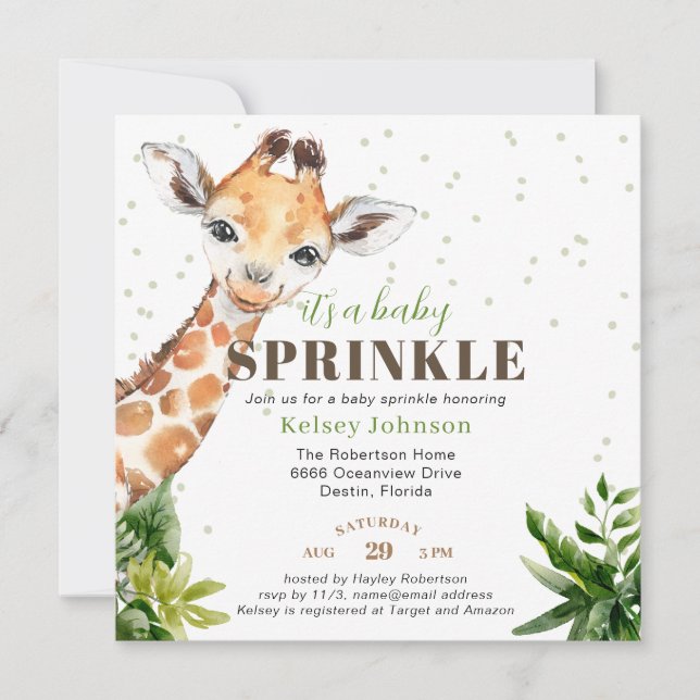 Giraffe Jungle Safari Es ist ein Baby Sprinkle Einladung (Vorderseite)