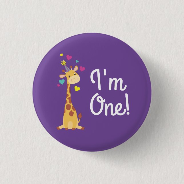Giraffe Kids Birthday Party Cute I'm One Pin Button (Vorderseite)